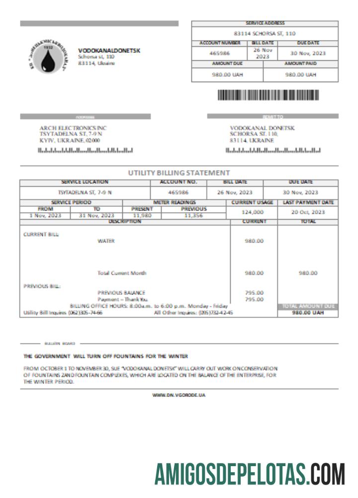 Projeto de lei de serviços públicos da Vodokanal Donetsk, SCR exemplo